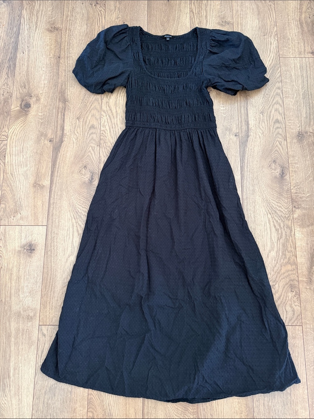 Madewell Lucie Puff Sleeve Smocked Square-Neck Midi Dress - Black - Picture 4 of 8
